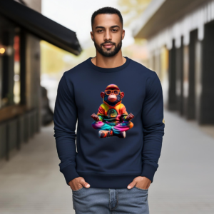 Urbida Meditation Monkey Neon Drip Theme Graphic Printed Pure Cotton 300 GSM Premium Sweatshirt