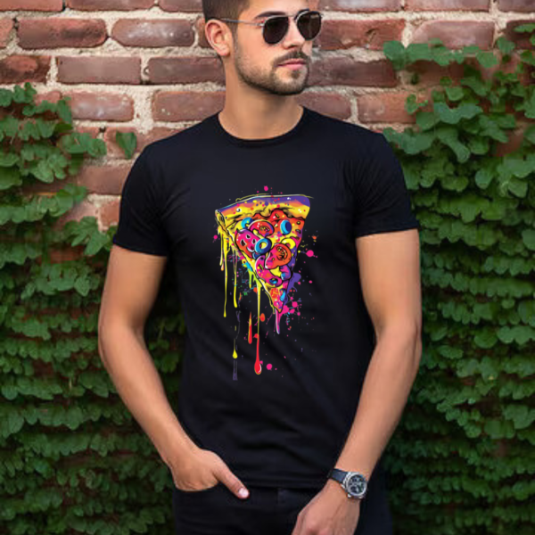 Urbida Neon Drip Pizza Retro Theme Premium cotton T-shirt - Image 2