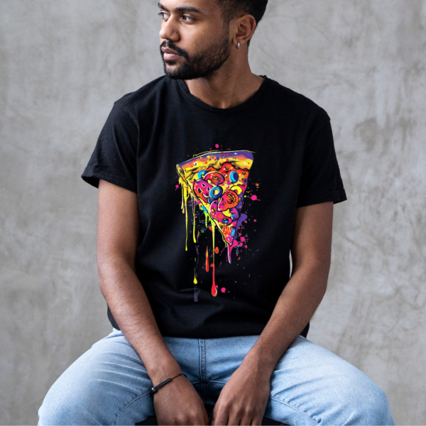 Urbida Neon Drip Pizza Retro Theme Premium cotton T-shirt - Image 4