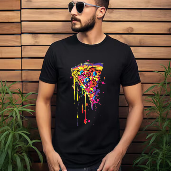 Urbida Neon Drip Pizza Retro Theme Premium cotton T-shirt - Image 6