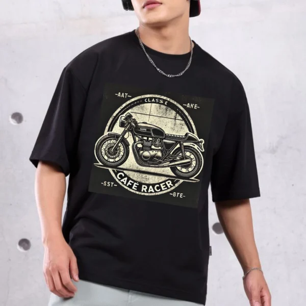 Urbida Retro-Vintage Motorcycle Theme Graphic Premium Black Oversize T-shirt - Image 2