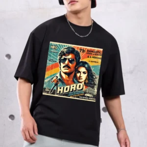 URBIDA Retro Bollywood 90's Theme Graphic Printed Cotton Oversize T-shirt
