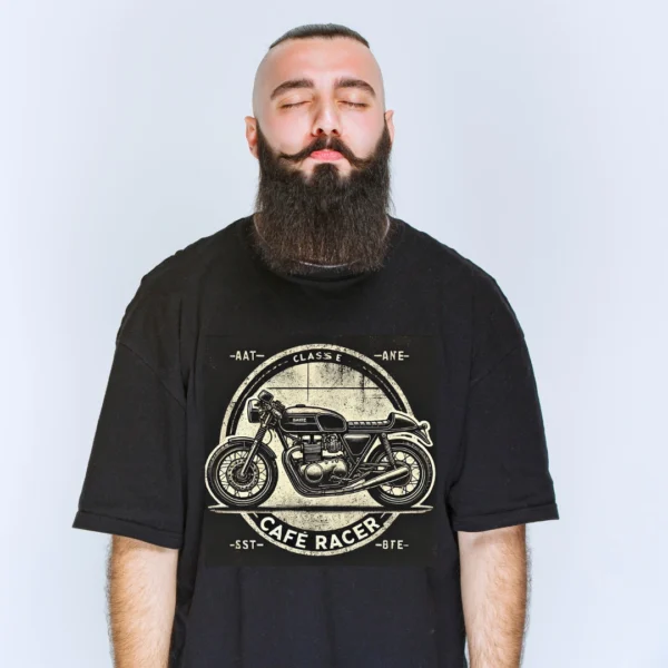 Urbida Retro-Vintage Motorcycle Theme Graphic Premium Black Oversize T-shirt - Image 3