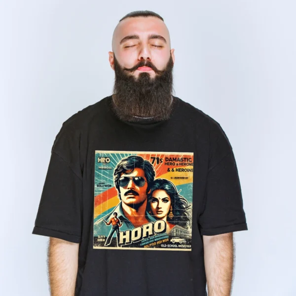 URBIDA Retro Bollywood 90's Theme Graphic Printed Cotton Oversize T-shirt - Image 3