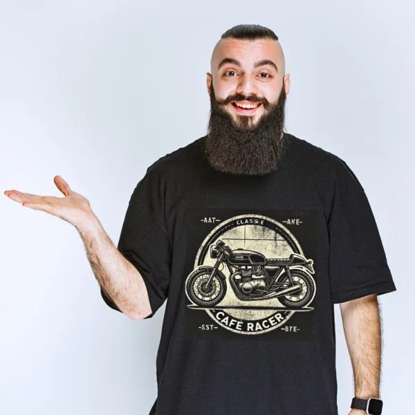 Urbida Retro-Vintage Motorcycle Theme Graphic Premium Black Oversize T-shirt