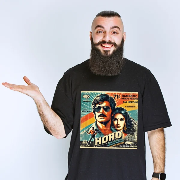 URBIDA Retro Bollywood 90's Theme Graphic Printed Cotton Oversize T-shirt - Image 4