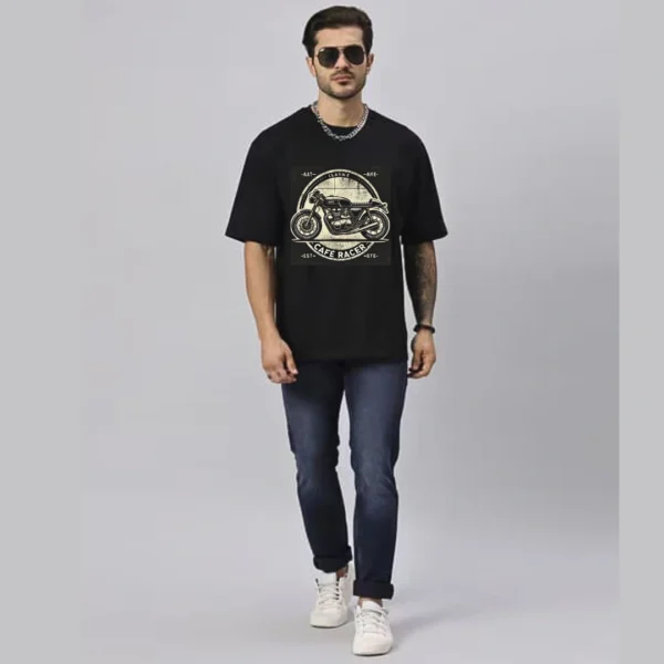 Urbida Retro-Vintage Motorcycle Theme Graphic Premium Black Oversize T-shirt - Image 5