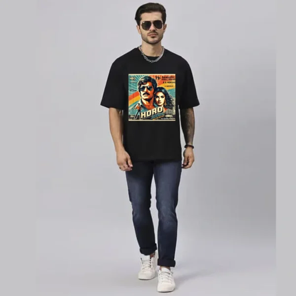 URBIDA Retro Bollywood 90's Theme Graphic Printed Cotton Oversize T-shirt - Image 5