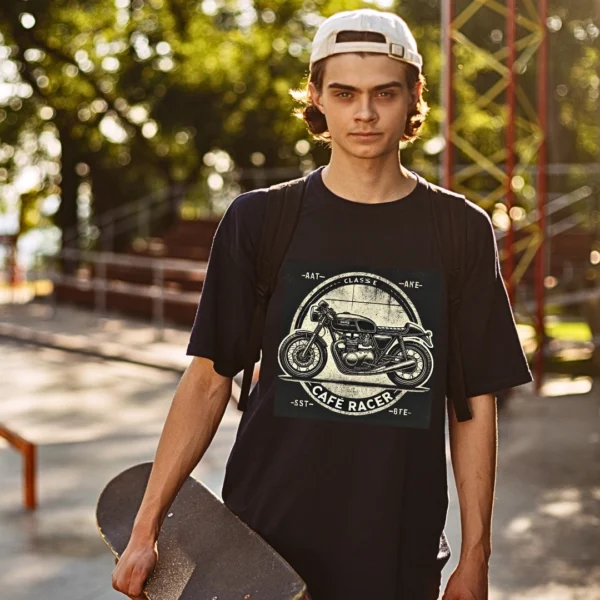 Urbida Retro-Vintage Motorcycle Theme Graphic Premium Black Oversize T-shirt - Image 7