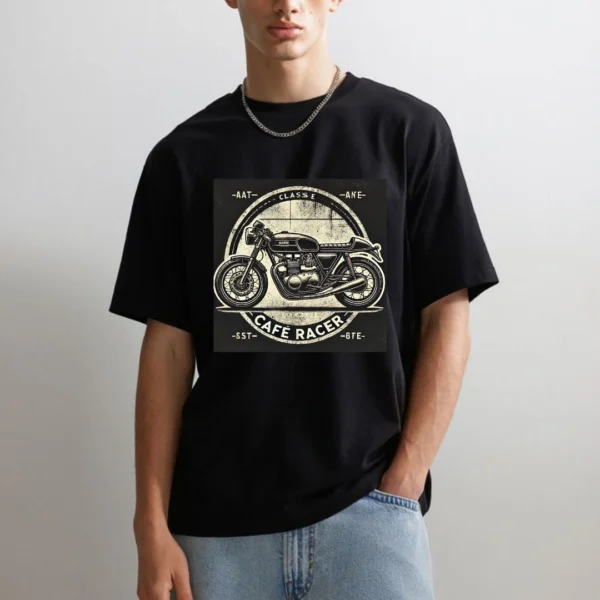 Urbida Retro-Vintage Motorcycle Theme Graphic Premium Black Oversize T-shirt - Image 8