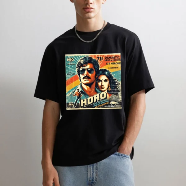 URBIDA Retro Bollywood 90's Theme Graphic Printed Cotton Oversize T-shirt